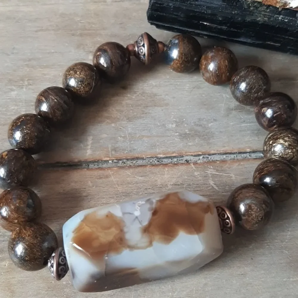 Agate & Bronzite Stretch Bracelet